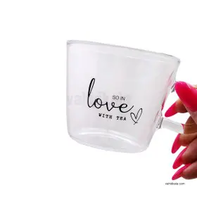 لیوان پیرکس طرح تکست so in love with tea