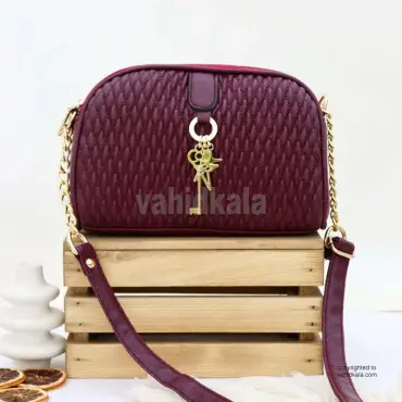 کیف رودوشی دخترانه و زنانه گلدوزی و آویزدار زرشکی مدل GA1001 روی چوب